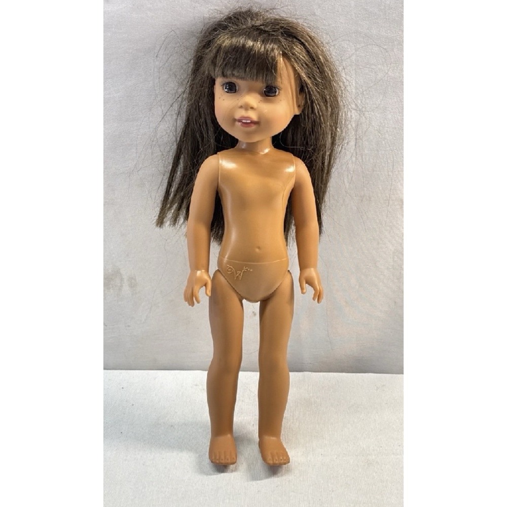 AMERICAN DOLL GIRL Wellie Wishers Ashlyn Brown Hair & Eyes Freckles 14" As Is